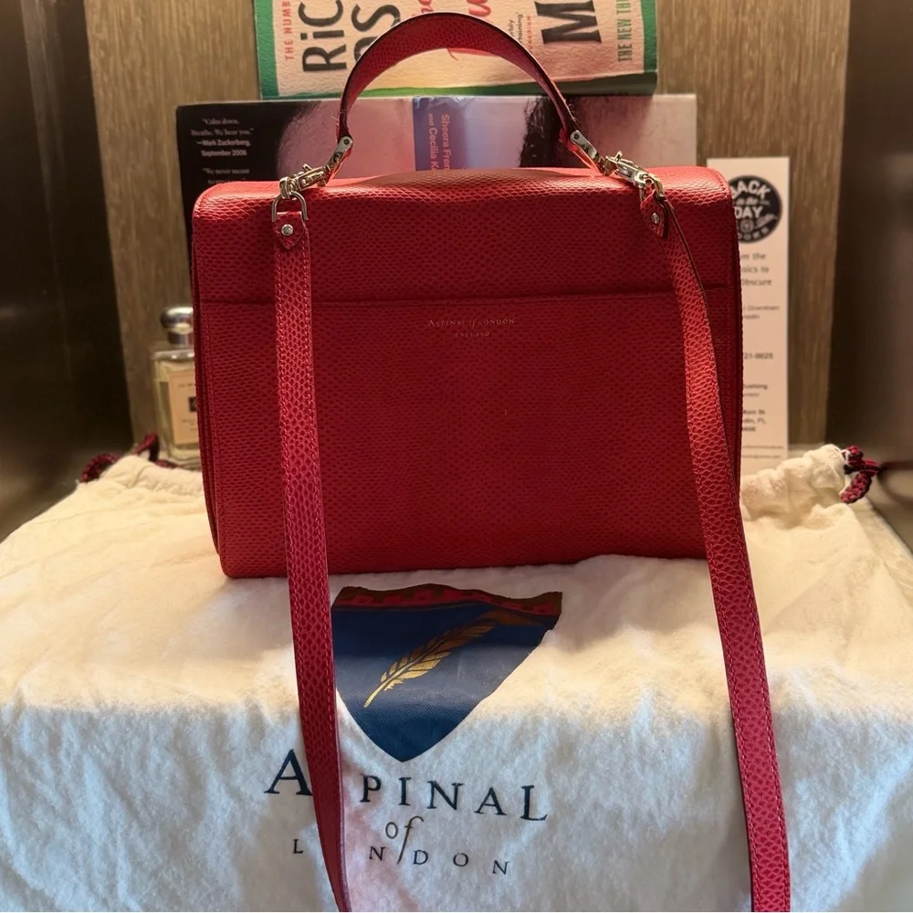 Aspinal of London Coral Red Leather Clutch with Gold-Tone Lock - Picture 7 of 16